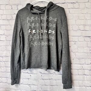FRIENDS Women's Crop Pullover Long Sleeve Hoodie Sweatshirt Grey Large Soft Comf